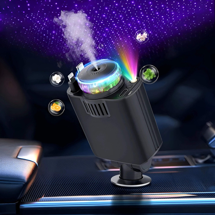شارژر فندکی خودرو W&O مدل Starlight پنج کاره با رایحه افشانی و نورپردازی