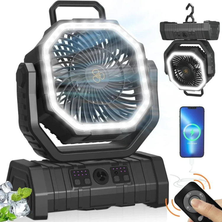 پنکه شارژی کمپینگ مدل F6 با چراغ LED و کنترل از راه دور