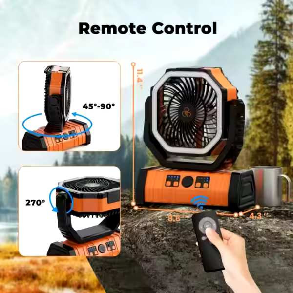 پنکه شارژی کمپینگ مدل F6 با چراغ LED و کنترل از راه دور