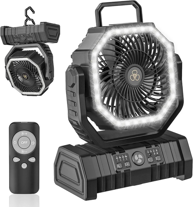 پنکه شارژی کمپینگ مدل F6 با چراغ LED و کنترل از راه دور