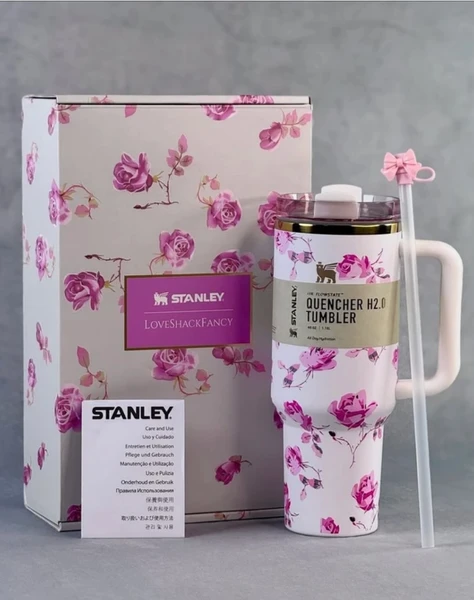 تراول ماگ استنلی طرح گل Love shake fancy تامبلر مستر کوالیتی با باکس هدیه