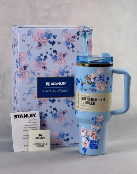تراول ماگ استنلی طرح گل Love shake fancy تامبلر مستر کوالیتی با باکس هدیه