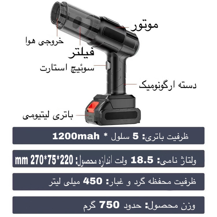 جارو شارژی ماشین خودرو پر قدرت ۲۴ ولتی مدلMD_A3