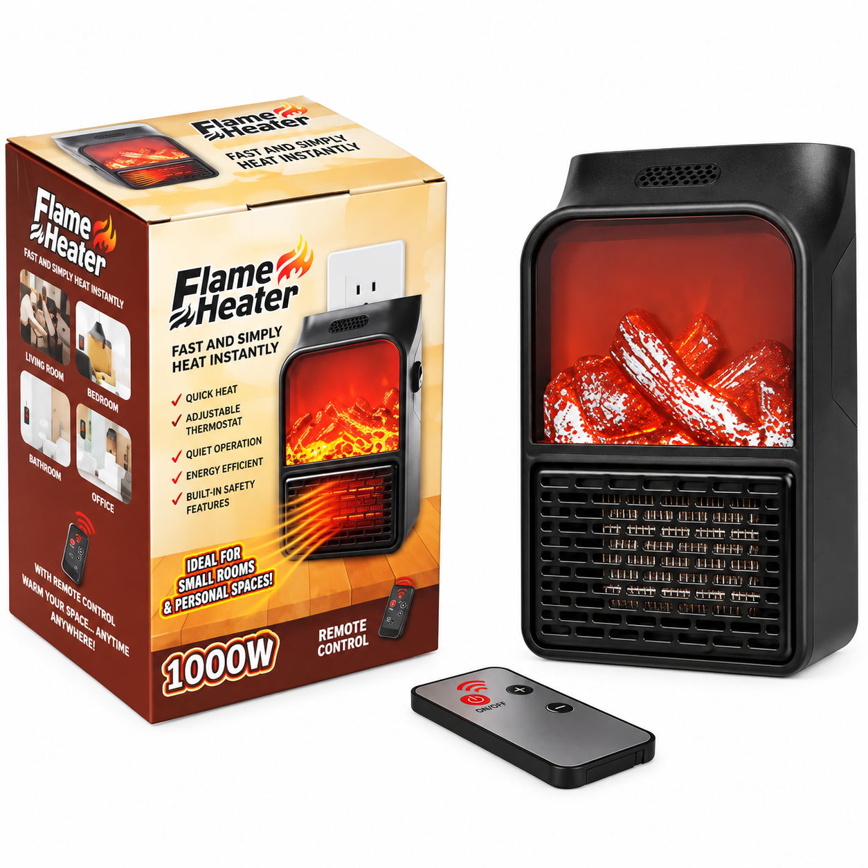 هیتر برقی پریزی Flame Heater 1000 وات طرح شومینه با ریموت کنترل